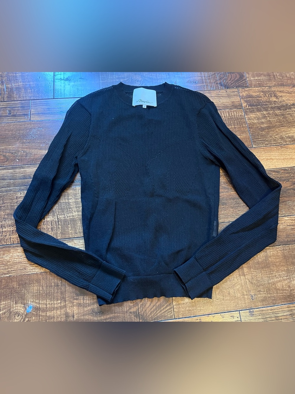 3.1 Phillip Lim Black Ribbed Crewneck Sweater